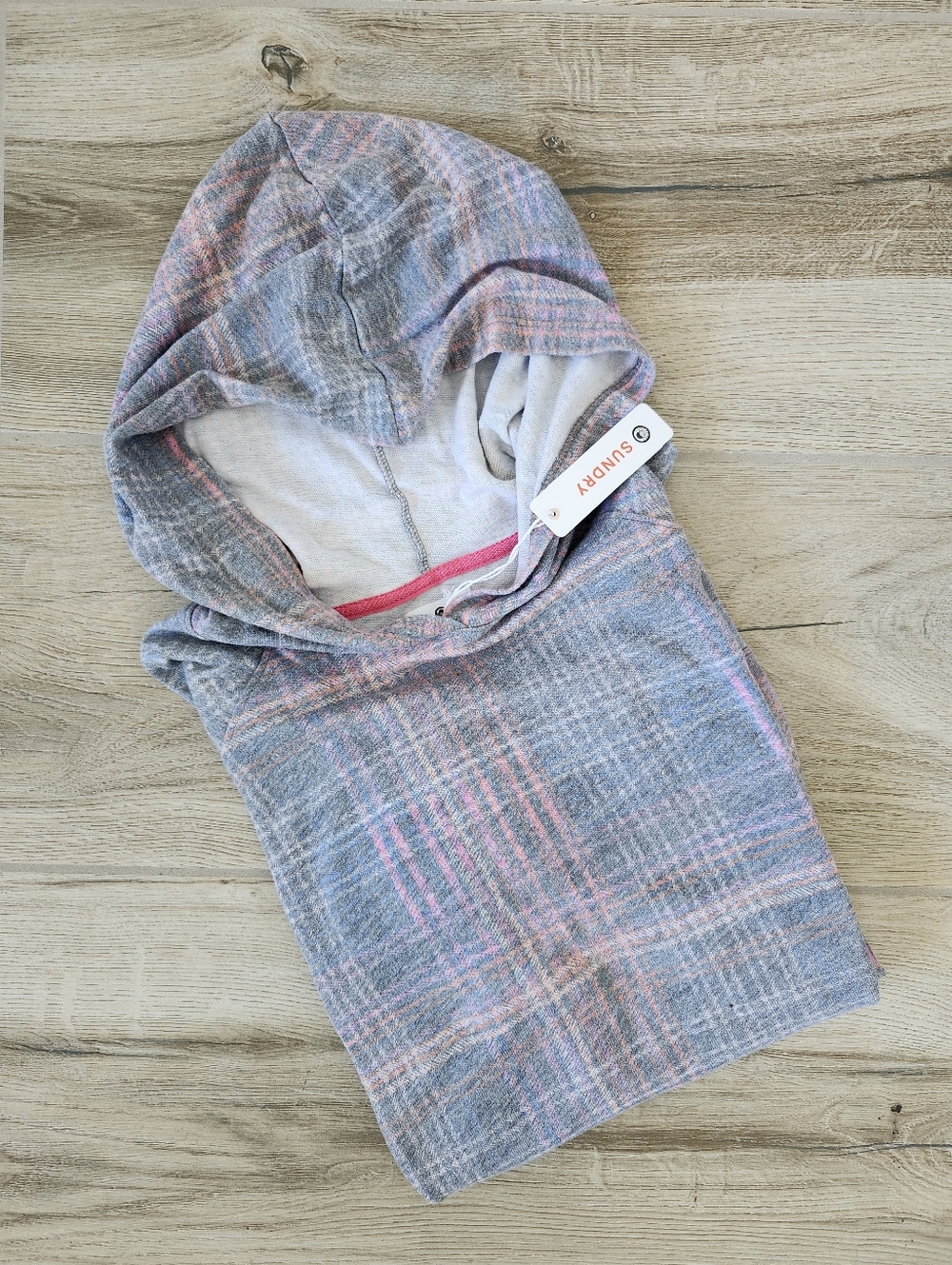 Sundry Plaid Fleece Grey & Multi-colored Hoodie Size (1) SM